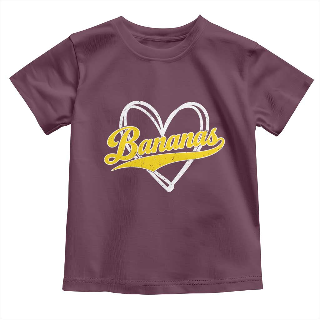 Bananas Vintage Heart Baseball Fan Game Day Toddler T Shirt