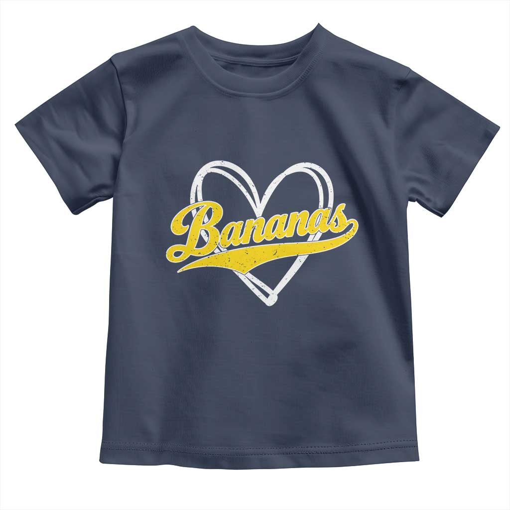 Bananas Vintage Heart Baseball Fan Game Day Toddler T Shirt
