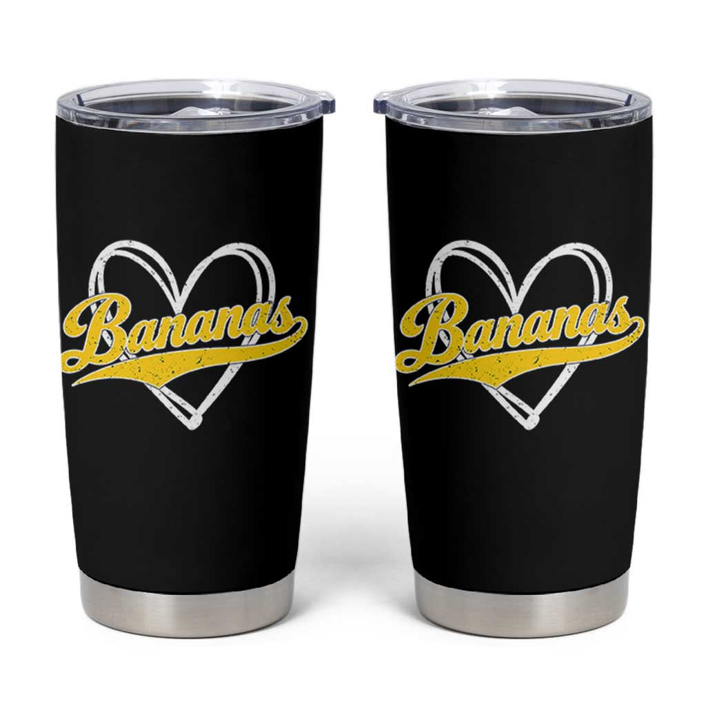 Bananas Vintage Heart Baseball Fan Game Day Tumbler Cup