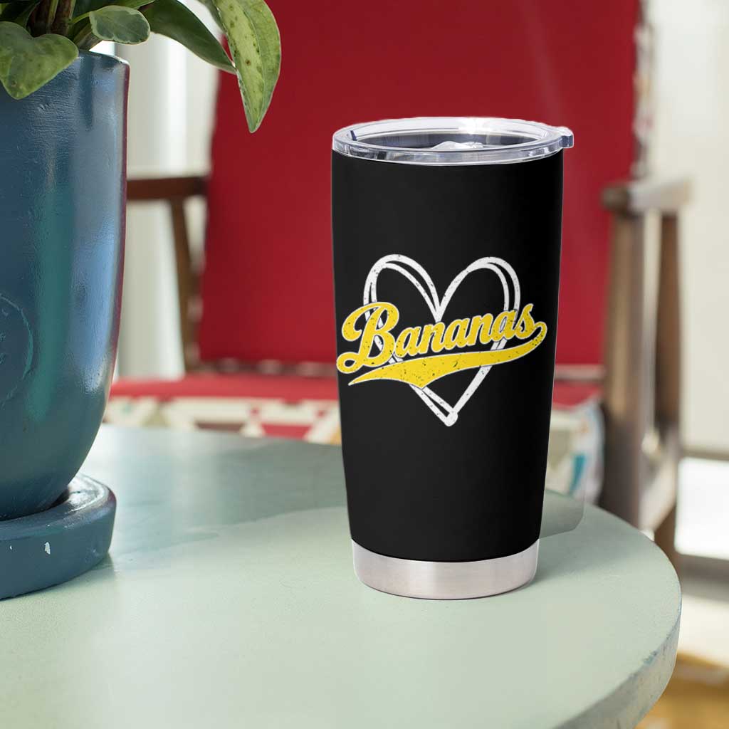 Bananas Vintage Heart Baseball Fan Game Day Tumbler Cup