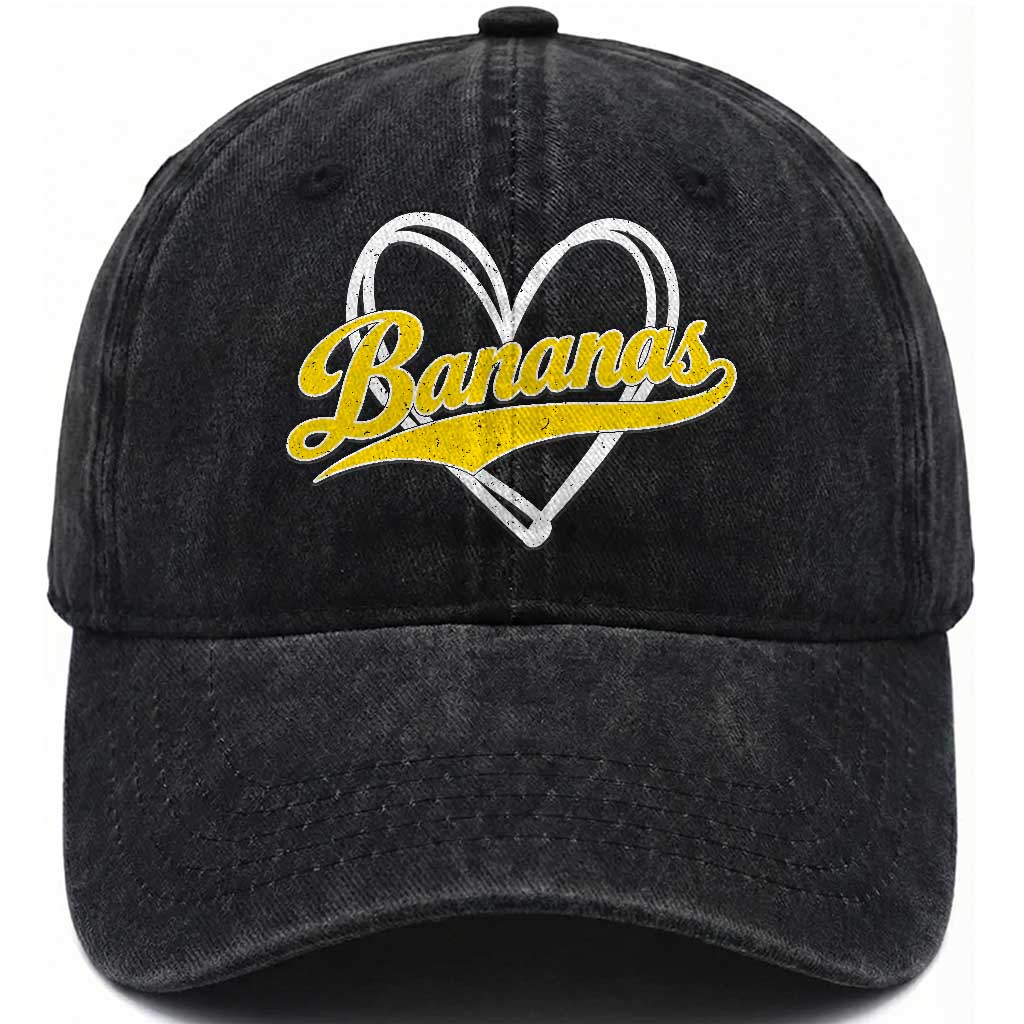Bananas Vintage Heart Baseball Fan Game Day Washed Cotton Baseball Cap