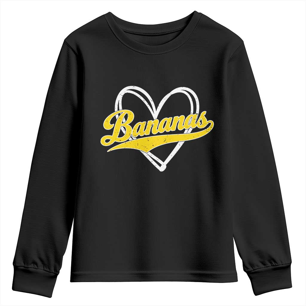 Bananas Vintage Heart Baseball Fan Game Day Youth Sweatshirt