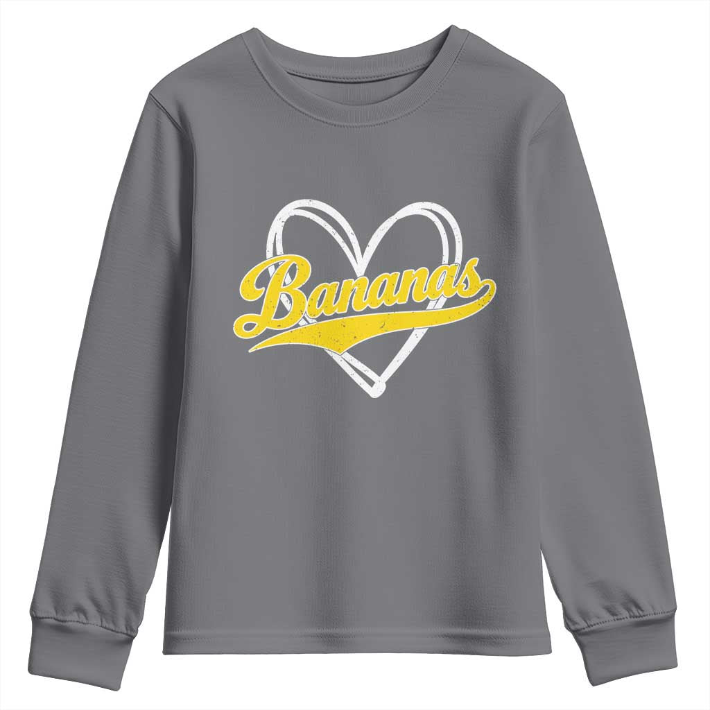Bananas Vintage Heart Baseball Fan Game Day Youth Sweatshirt
