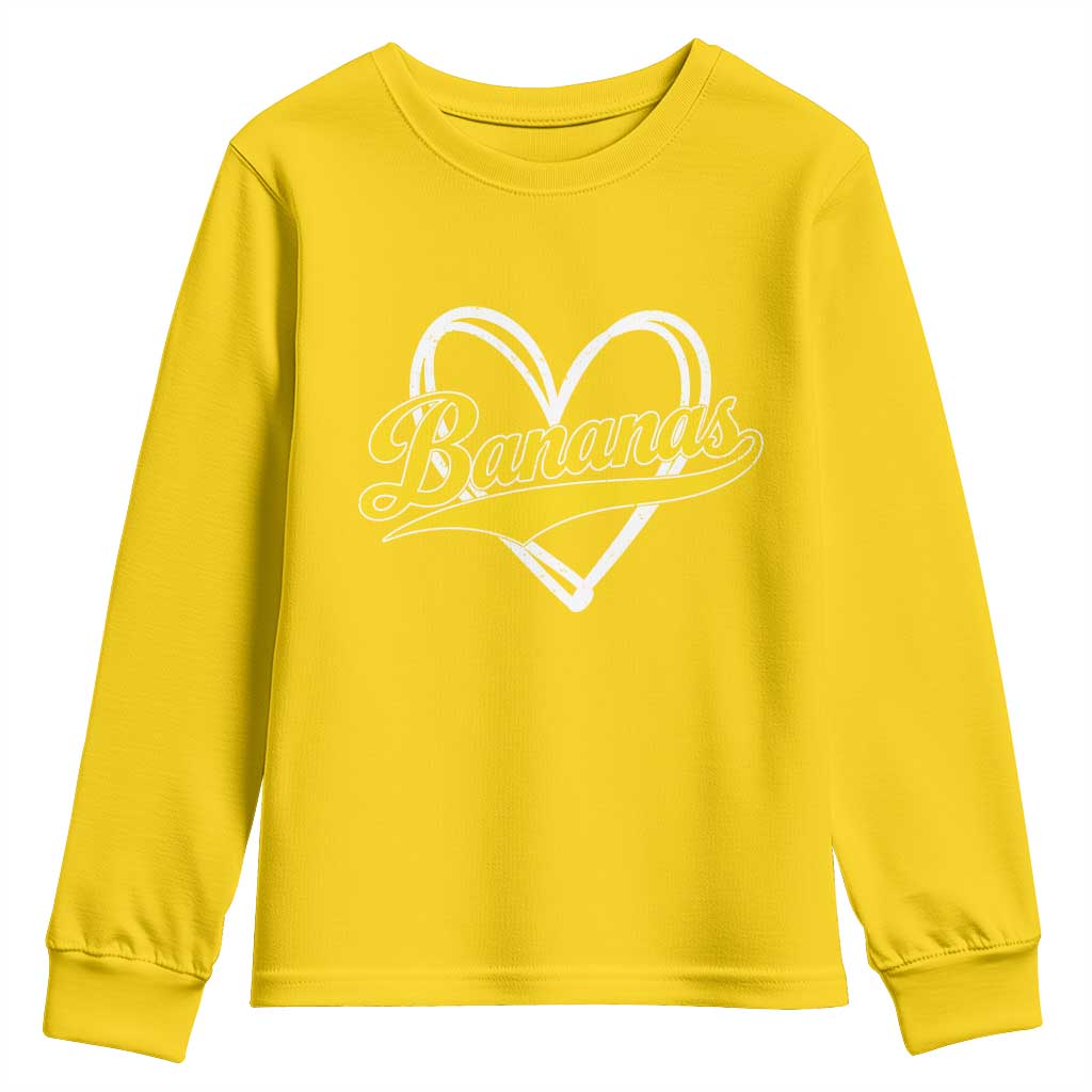 Bananas Vintage Heart Baseball Fan Game Day Youth Sweatshirt