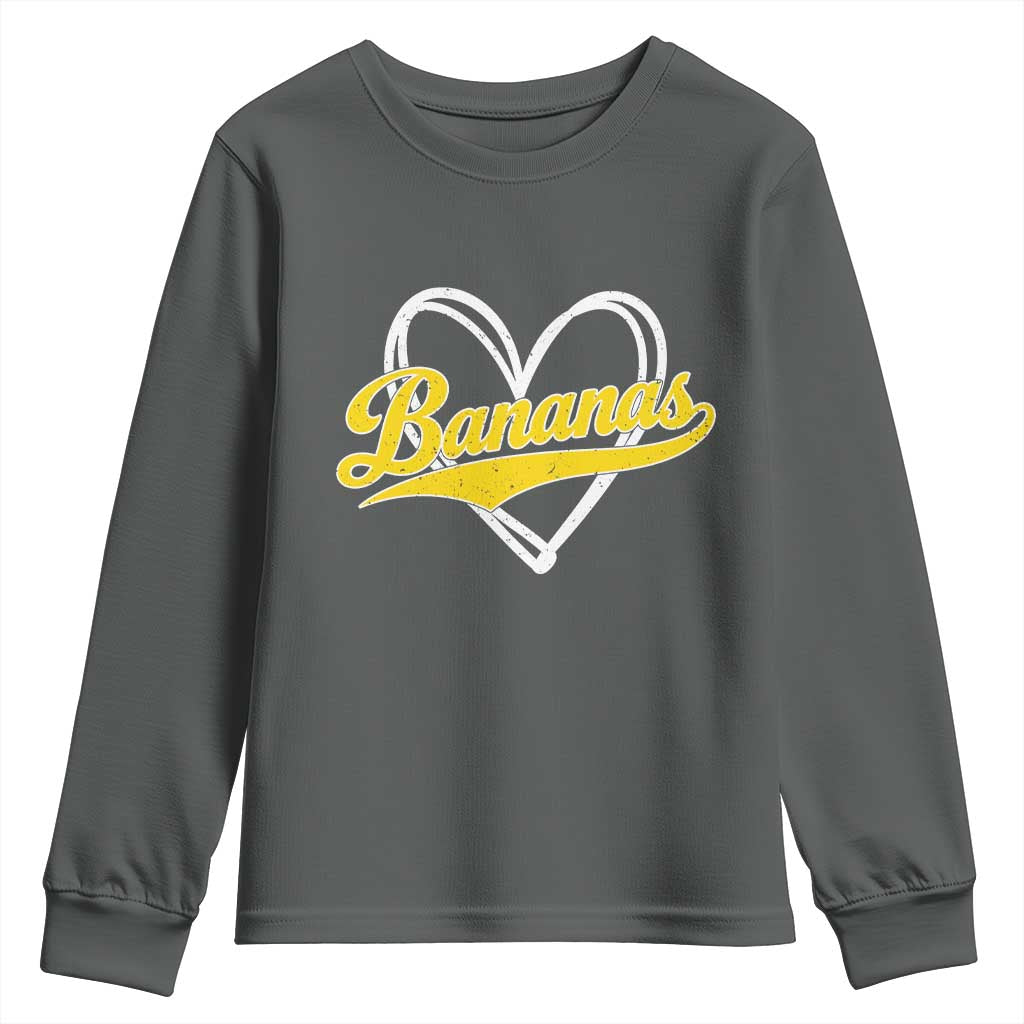 Bananas Vintage Heart Baseball Fan Game Day Youth Sweatshirt