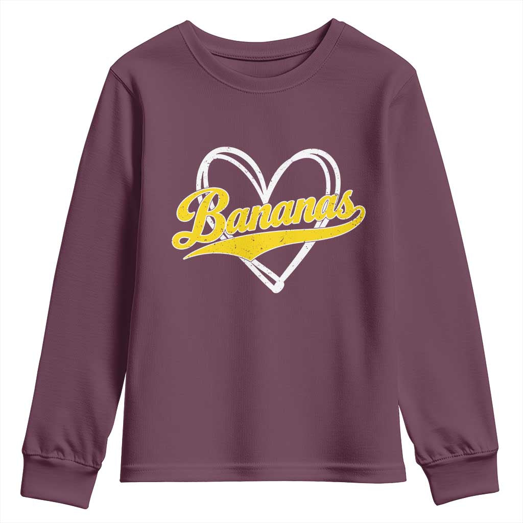 Bananas Vintage Heart Baseball Fan Game Day Youth Sweatshirt