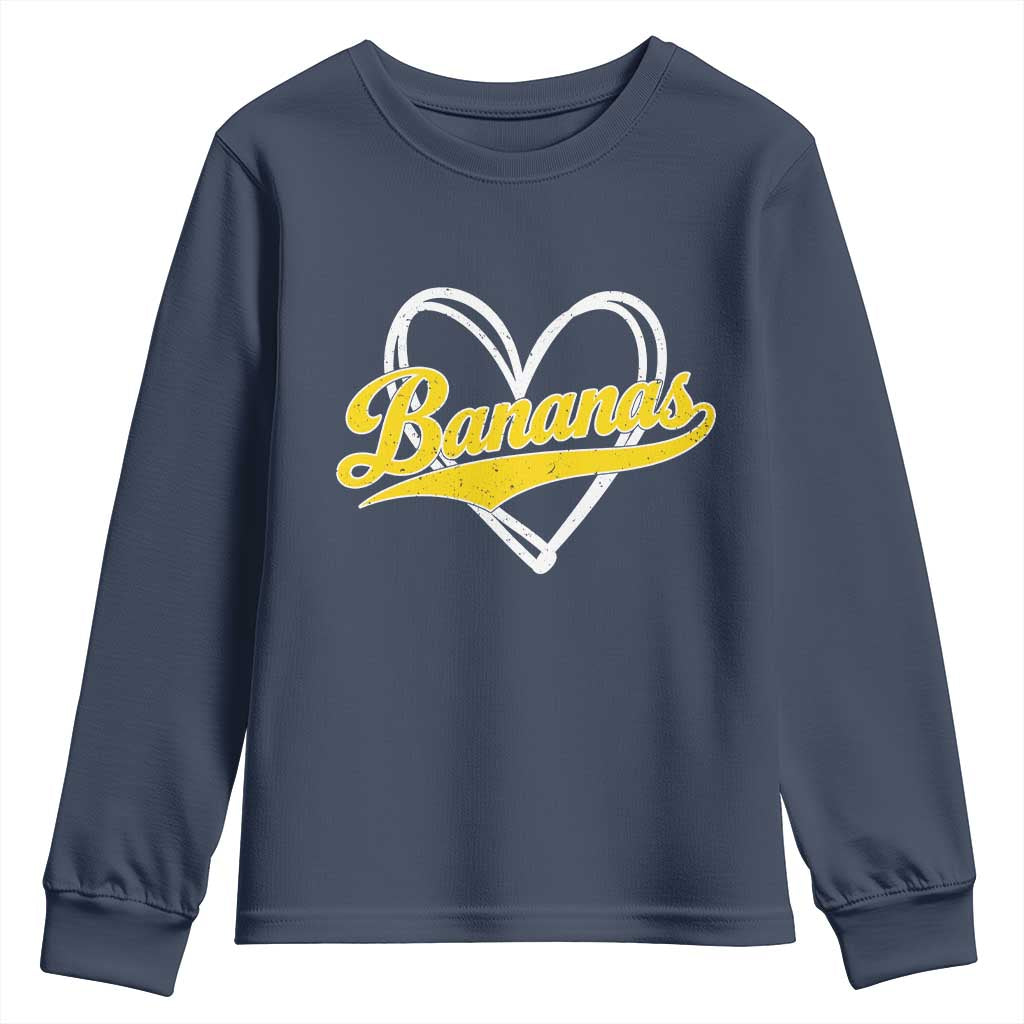 Bananas Vintage Heart Baseball Fan Game Day Youth Sweatshirt