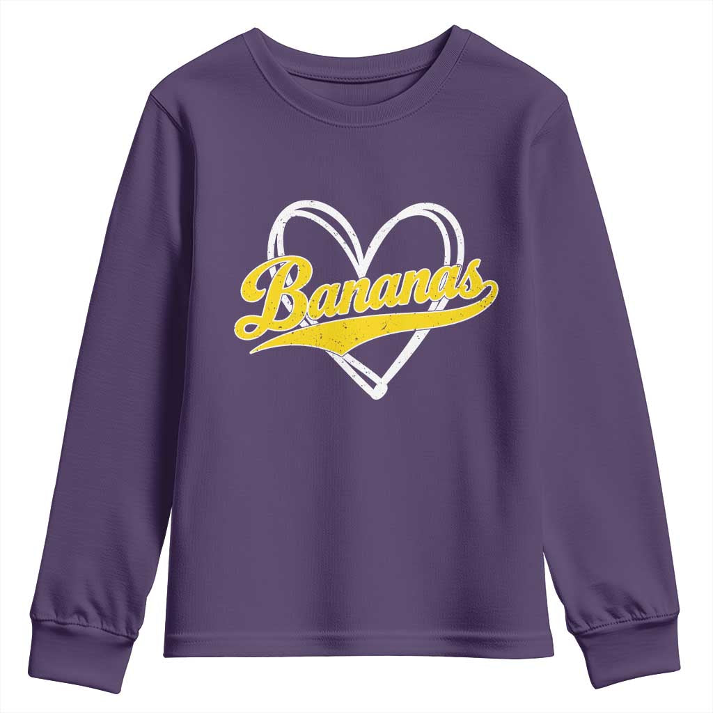 Bananas Vintage Heart Baseball Fan Game Day Youth Sweatshirt