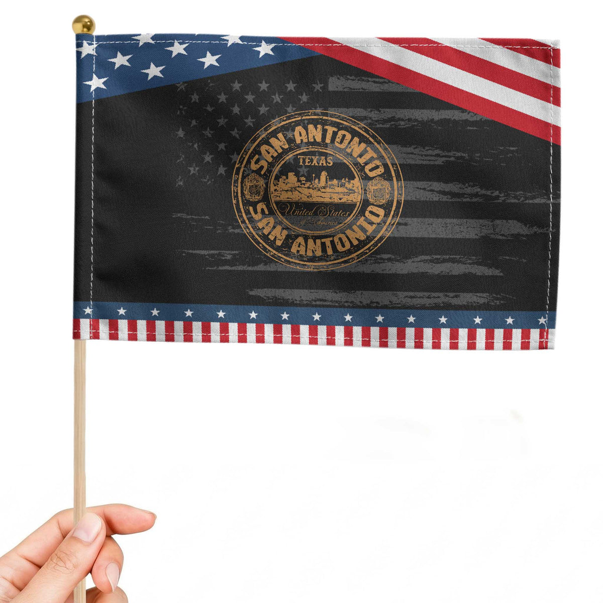 San Antonio Texas TX Vintage Souvenir Texan Pride Patriotic Handheld Flag