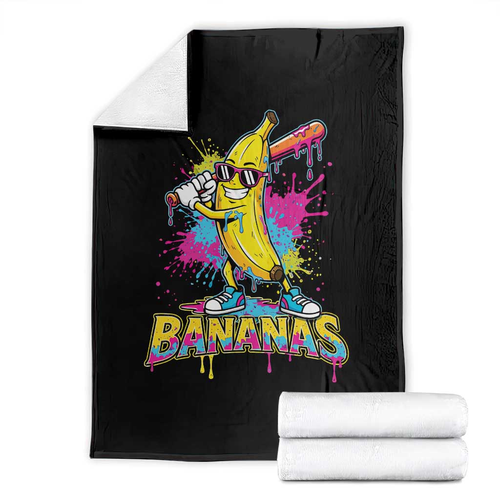 Funny Bananas Baseball Drip Ice Cream Sports Splatter Throw Blanket