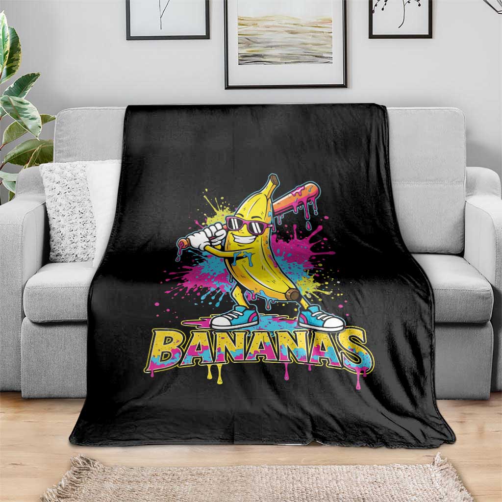 Funny Bananas Baseball Drip Ice Cream Sports Splatter Throw Blanket