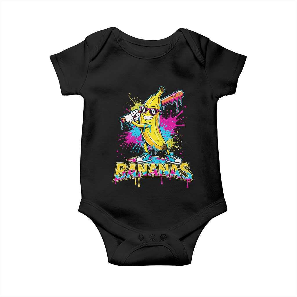 Funny Bananas Baseball Drip Ice Cream Sports Splatter Baby Onesie