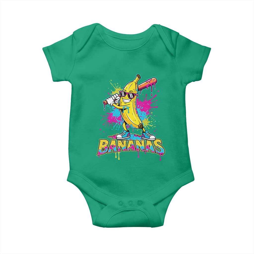 Funny Bananas Baseball Drip Ice Cream Sports Splatter Baby Onesie