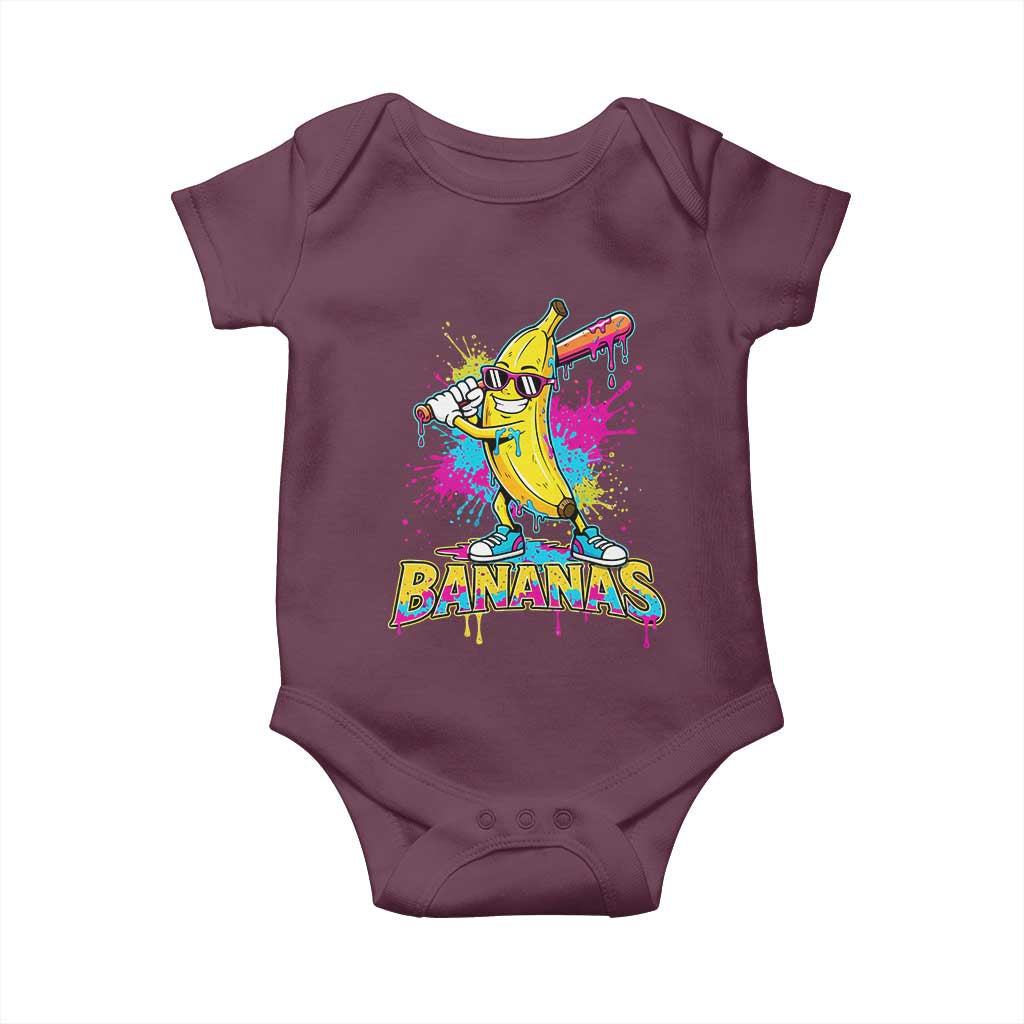 Funny Bananas Baseball Drip Ice Cream Sports Splatter Baby Onesie