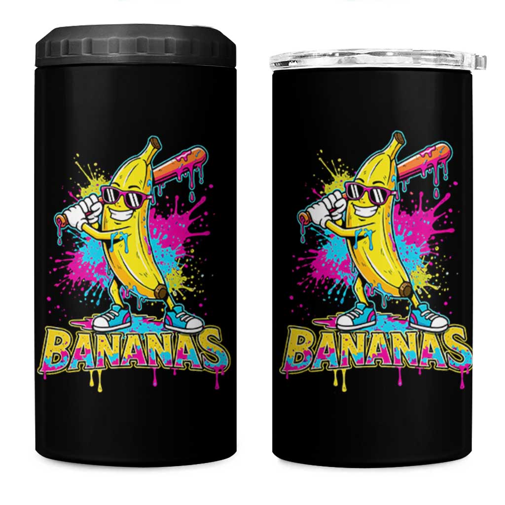 Funny Bananas Baseball Drip Ice Cream Sports Splatter 4 in 1 Can Cooler Tumbler