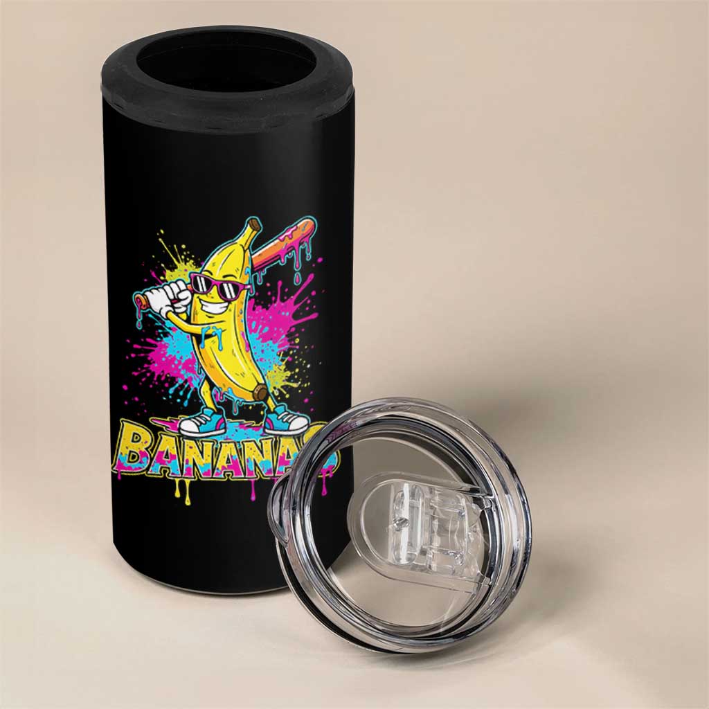 Funny Bananas Baseball Drip Ice Cream Sports Splatter 4 in 1 Can Cooler Tumbler