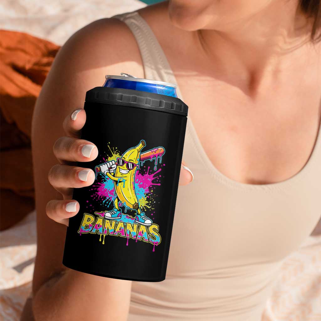 Funny Bananas Baseball Drip Ice Cream Sports Splatter 4 in 1 Can Cooler Tumbler