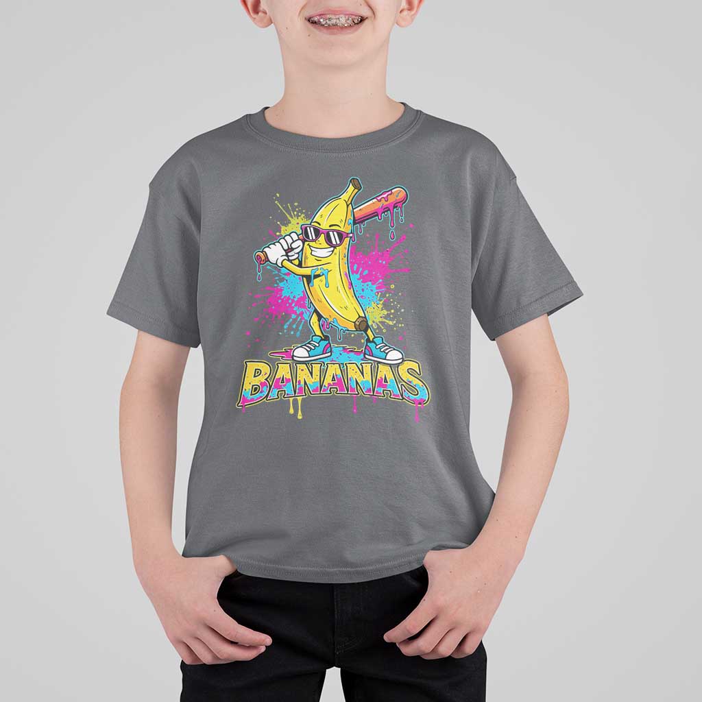 Funny Bananas Baseball Drip Ice Cream Sports Splatter T Shirt For Kid
