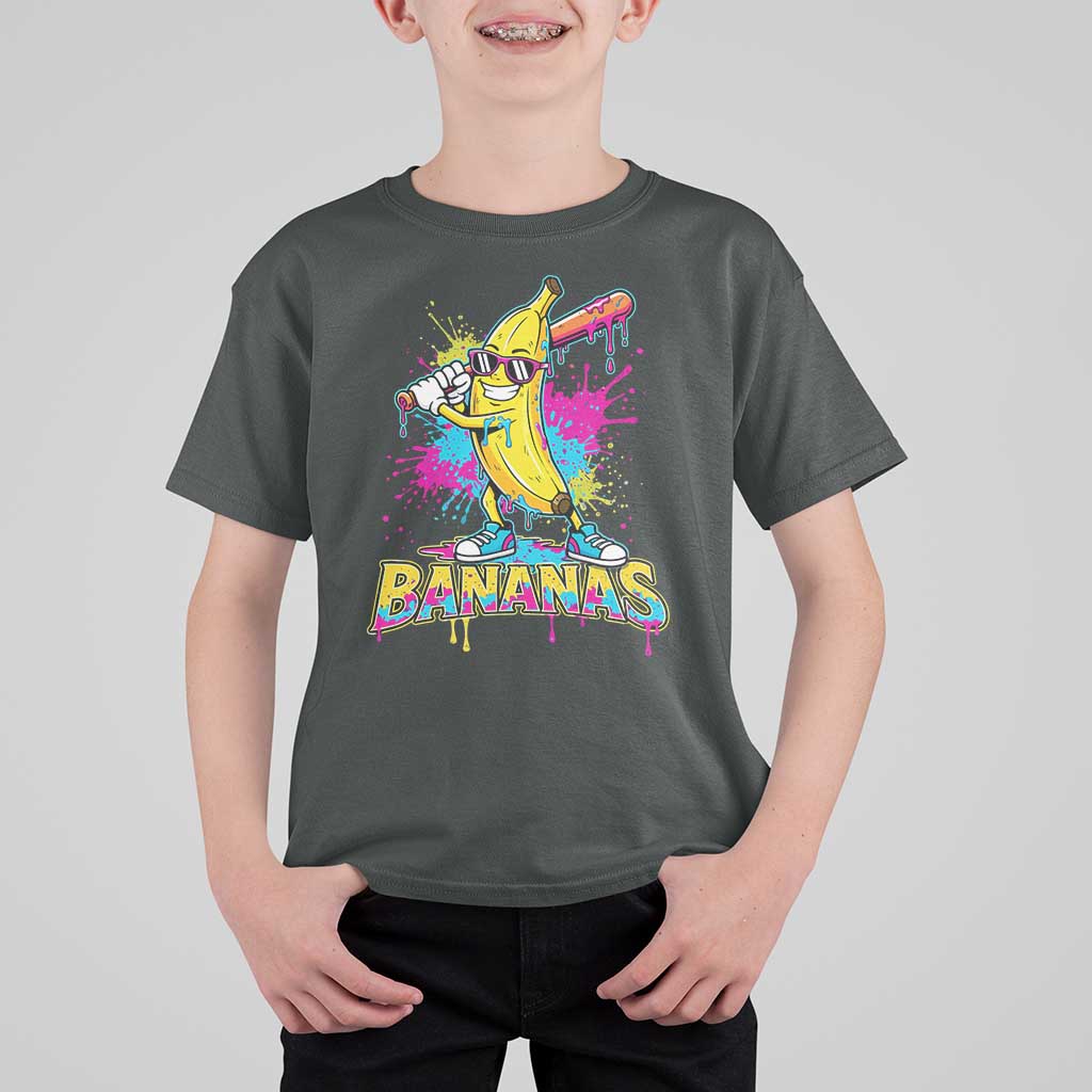 Funny Bananas Baseball Drip Ice Cream Sports Splatter T Shirt For Kid