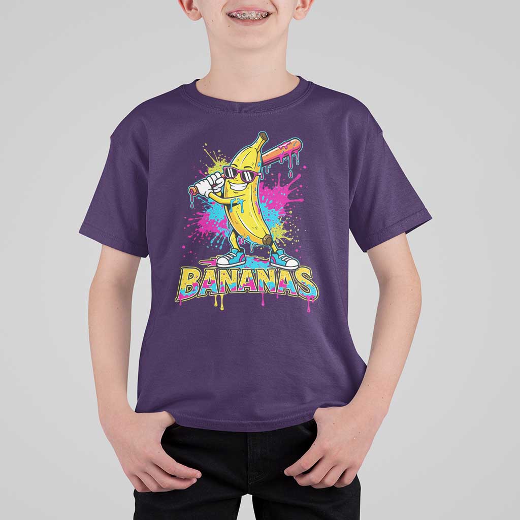 Funny Bananas Baseball Drip Ice Cream Sports Splatter T Shirt For Kid
