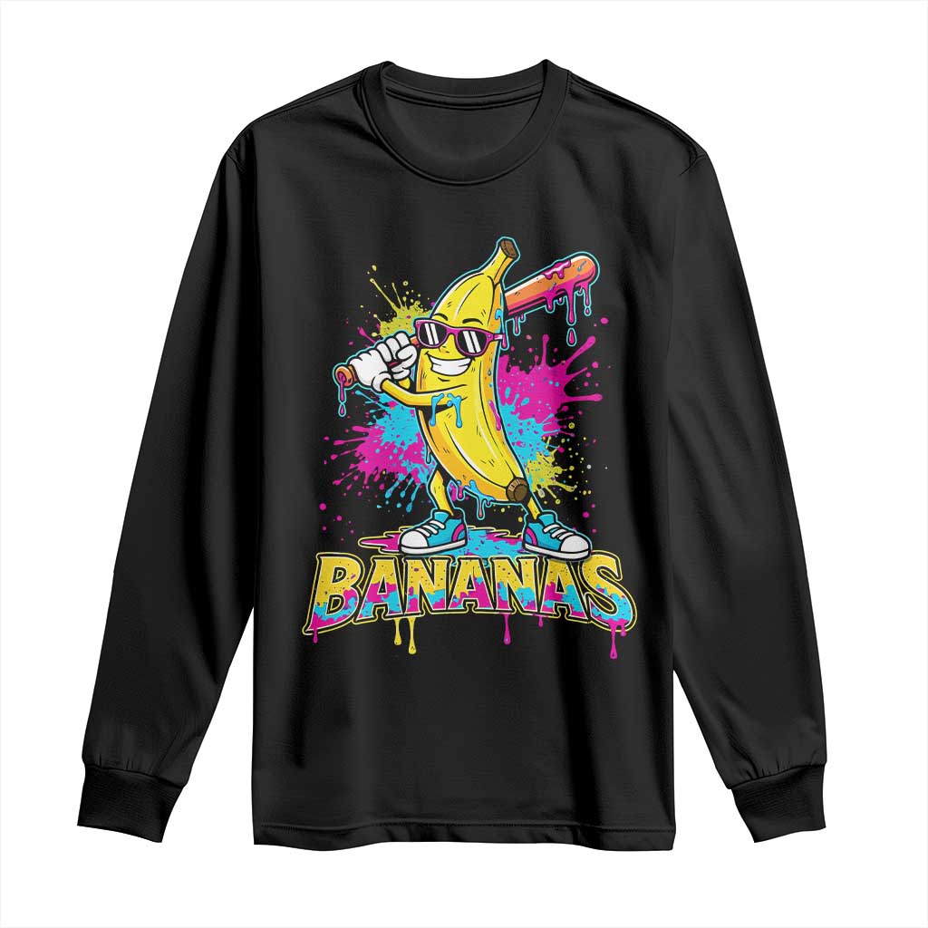 Funny Bananas Baseball Drip Ice Cream Sports Splatter Long Sleeve Shirt