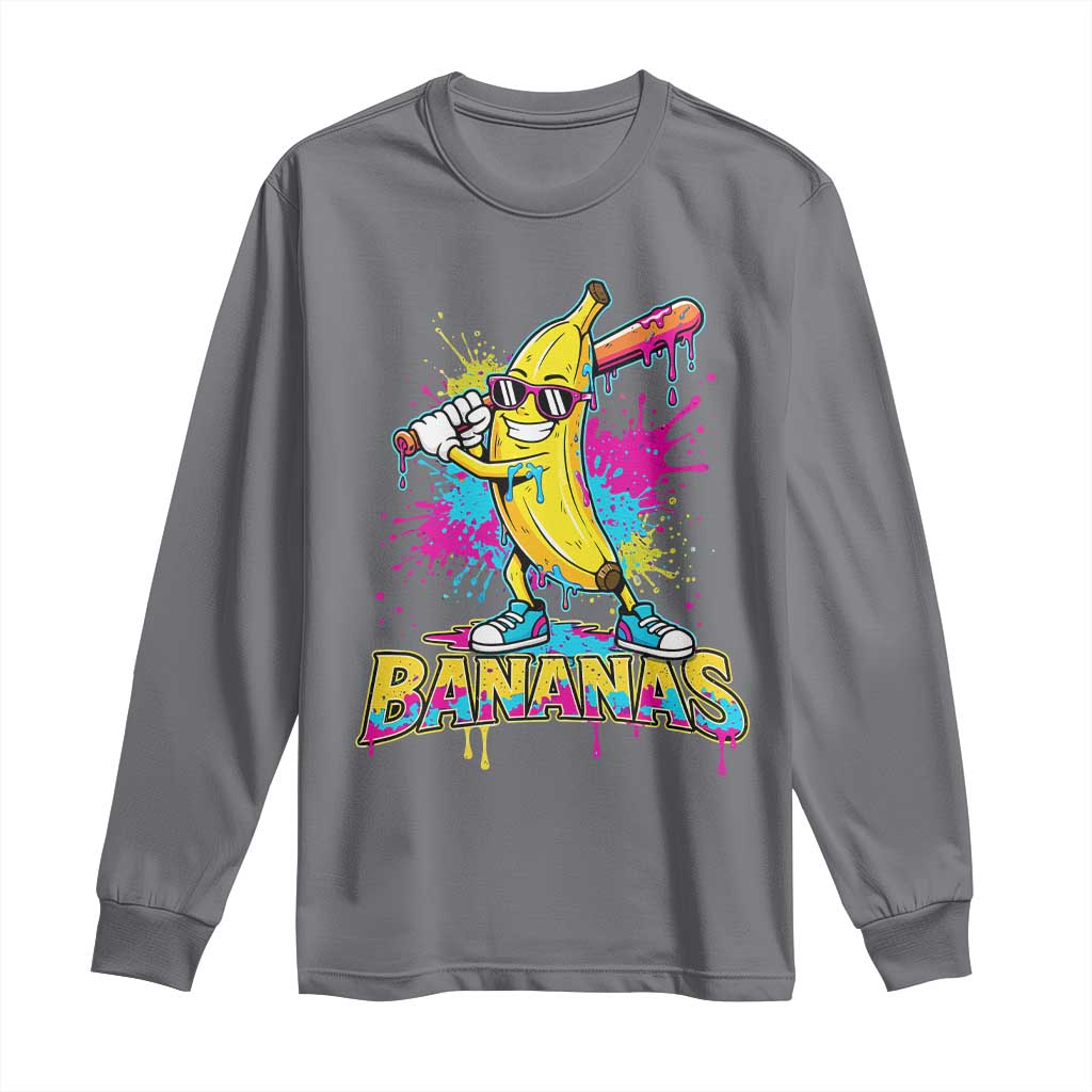 Funny Bananas Baseball Drip Ice Cream Sports Splatter Long Sleeve Shirt