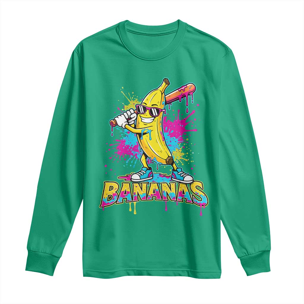 Funny Bananas Baseball Drip Ice Cream Sports Splatter Long Sleeve Shirt