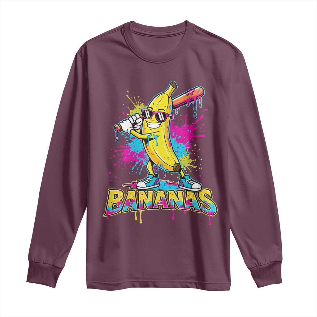 Funny Bananas Baseball Drip Ice Cream Sports Splatter Long Sleeve Shirt