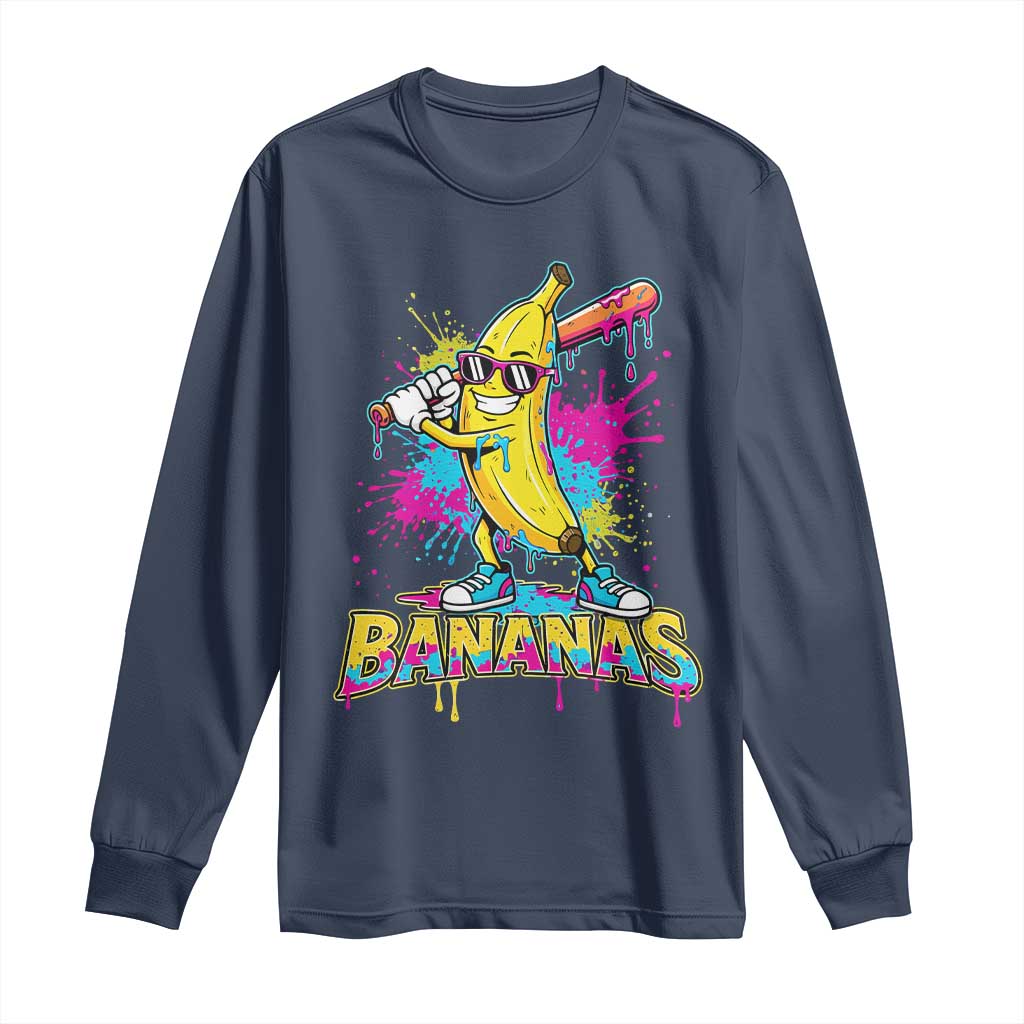 Funny Bananas Baseball Drip Ice Cream Sports Splatter Long Sleeve Shirt