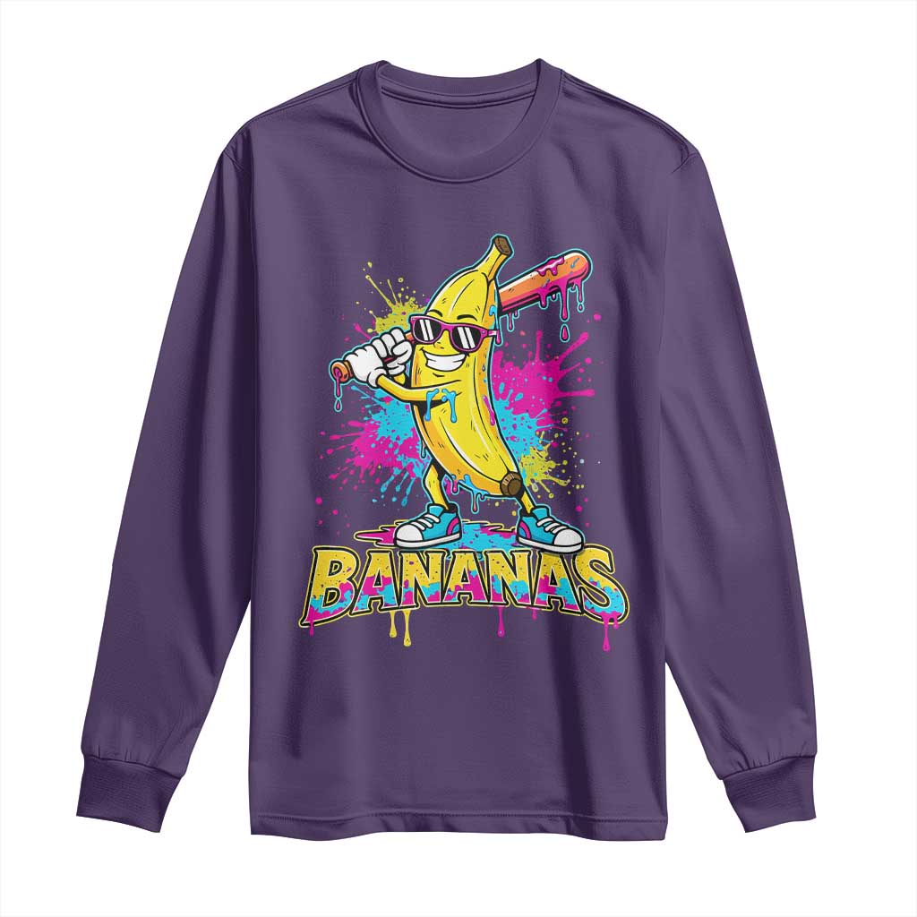 Funny Bananas Baseball Drip Ice Cream Sports Splatter Long Sleeve Shirt