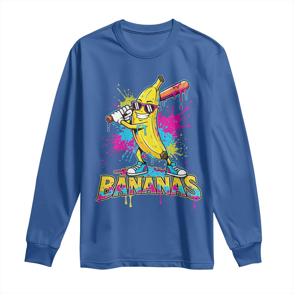 Funny Bananas Baseball Drip Ice Cream Sports Splatter Long Sleeve Shirt