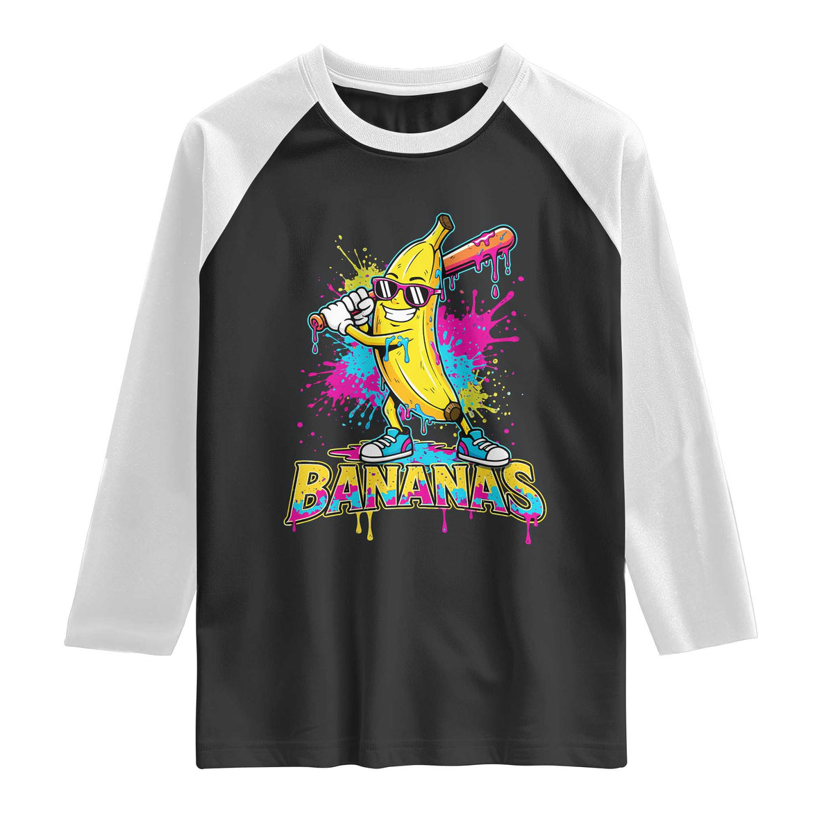 Funny Bananas Baseball Drip Ice Cream Sports Splatter Raglan Shirt
