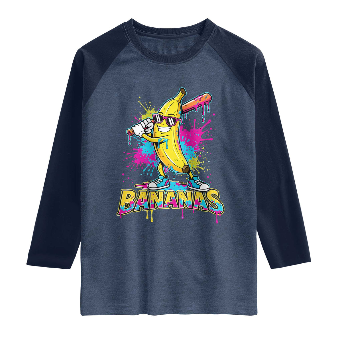 Funny Bananas Baseball Drip Ice Cream Sports Splatter Raglan Shirt