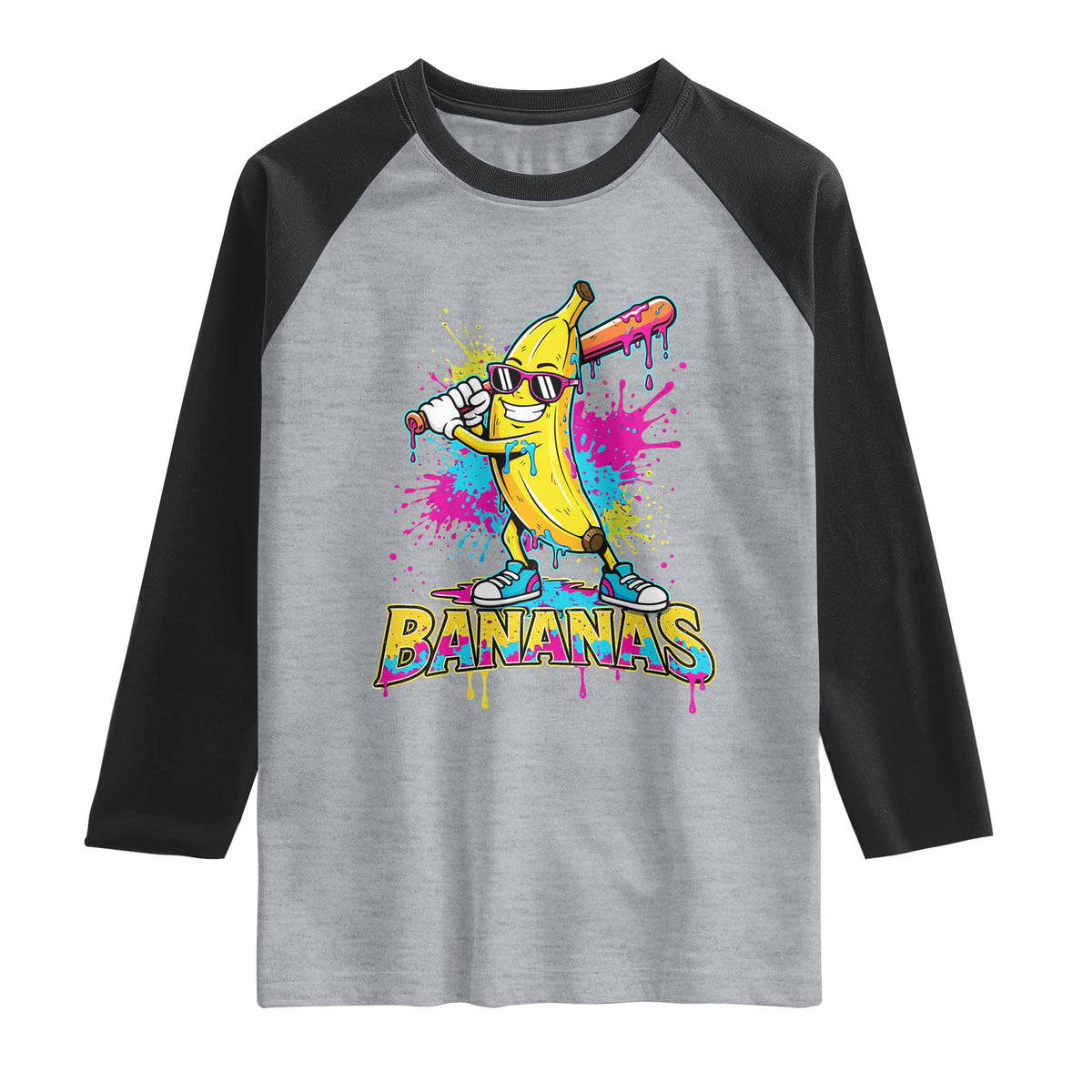 Funny Bananas Baseball Drip Ice Cream Sports Splatter Raglan Shirt