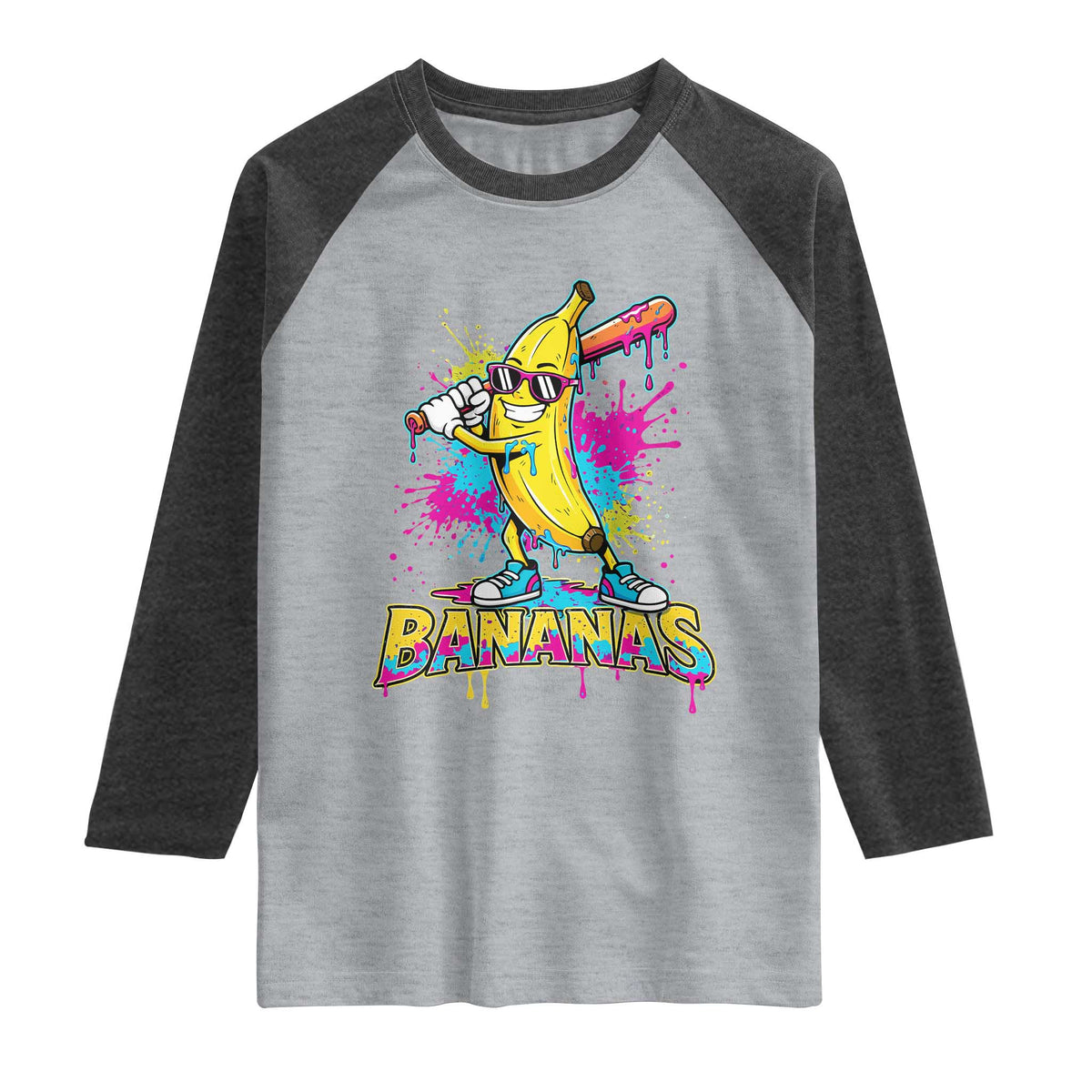 Funny Bananas Baseball Drip Ice Cream Sports Splatter Raglan Shirt
