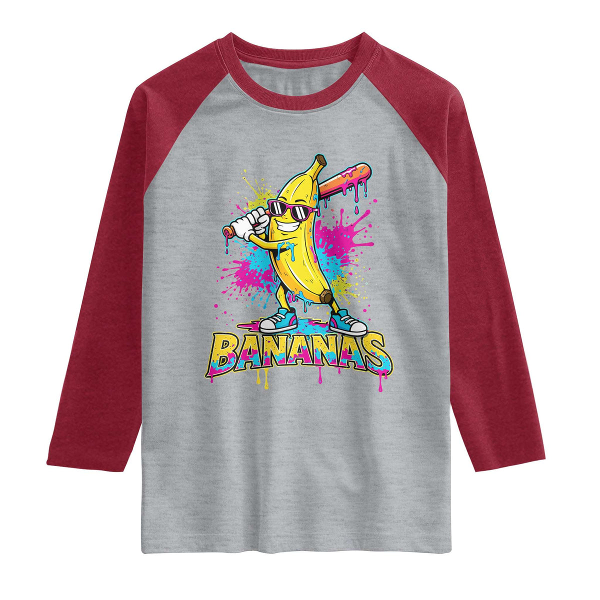 Funny Bananas Baseball Drip Ice Cream Sports Splatter Raglan Shirt