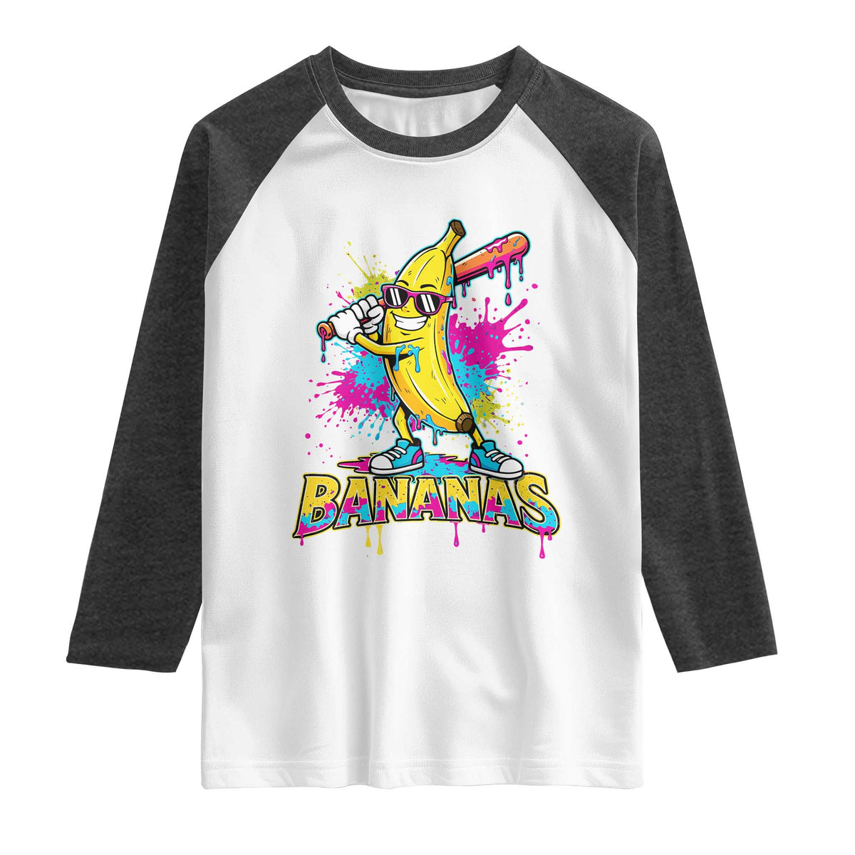 Funny Bananas Baseball Drip Ice Cream Sports Splatter Raglan Shirt