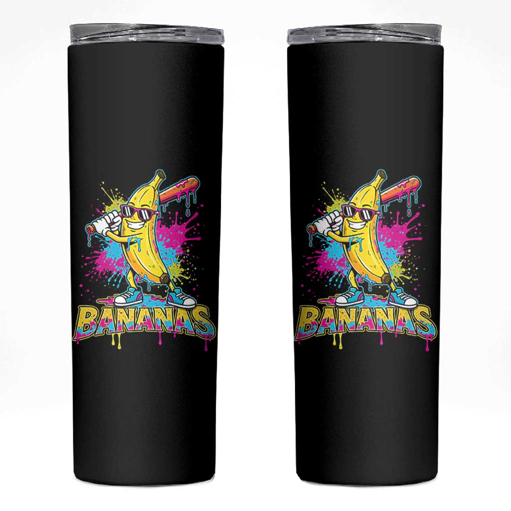 Funny Bananas Baseball Drip Ice Cream Sports Splatter Skinny Tumbler