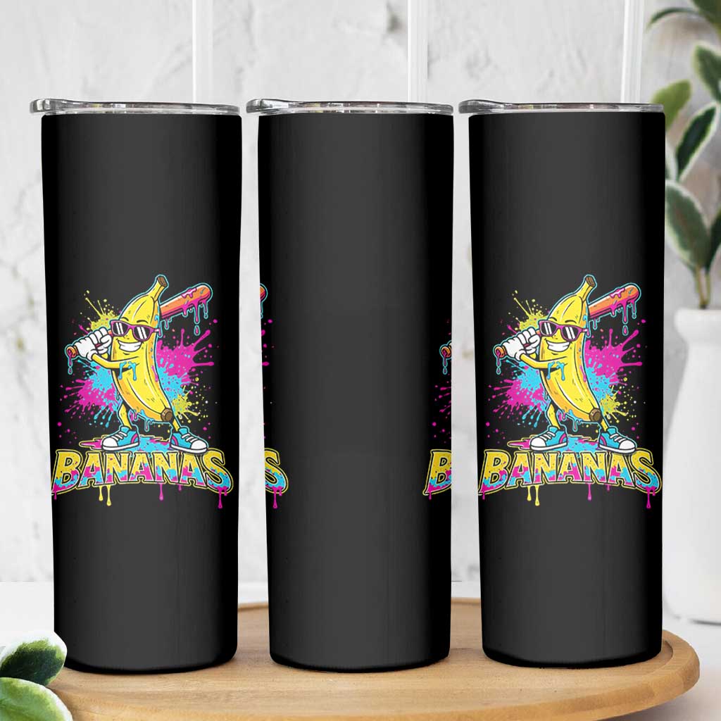 Funny Bananas Baseball Drip Ice Cream Sports Splatter Skinny Tumbler