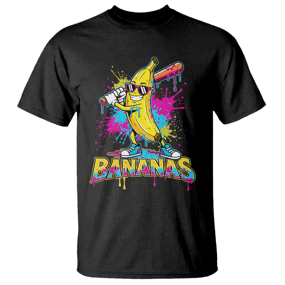 Funny Bananas Baseball Drip Ice Cream Sports Splatter T Shirt