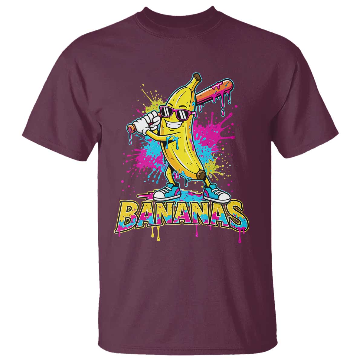 Funny Bananas Baseball Drip Ice Cream Sports Splatter T Shirt