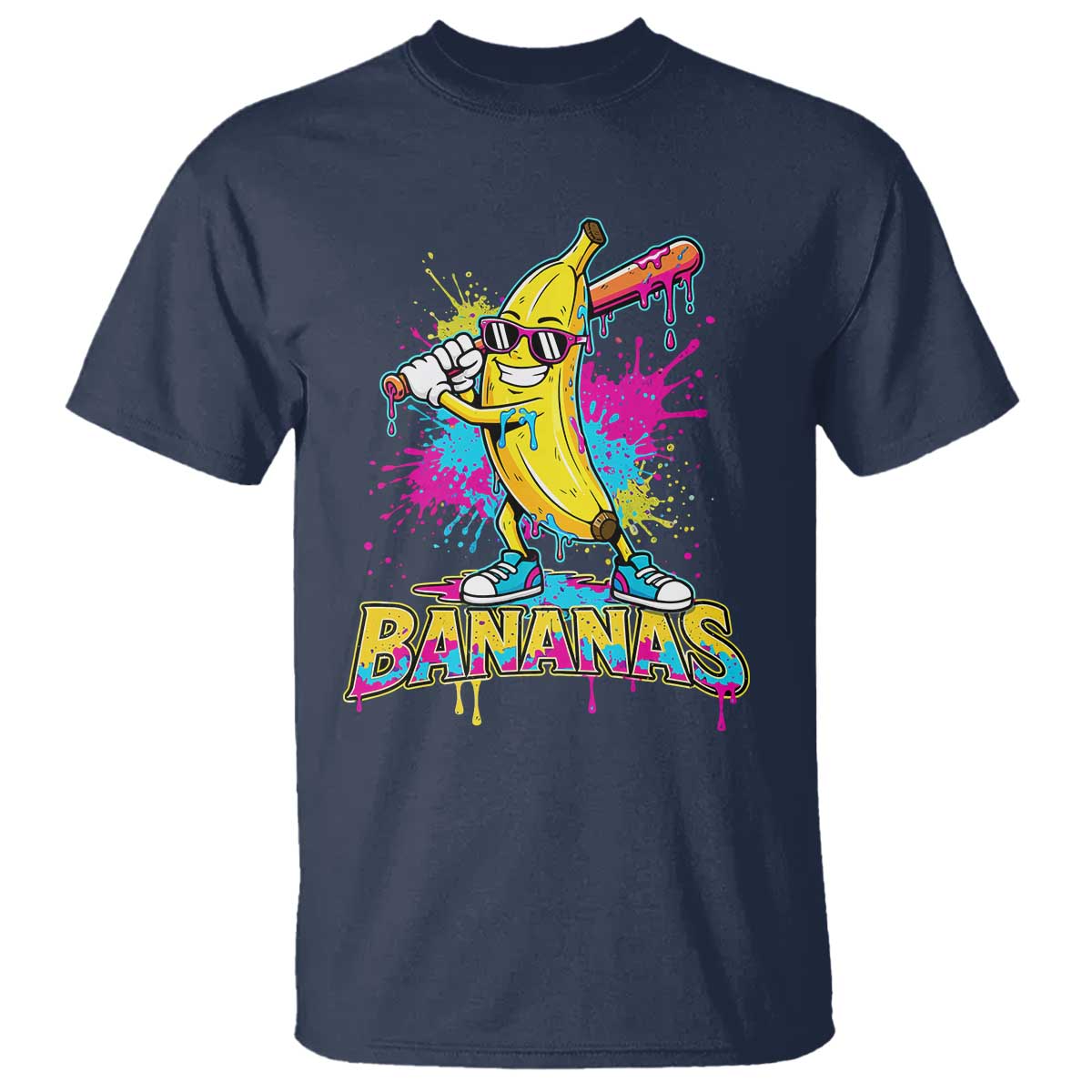 Funny Bananas Baseball Drip Ice Cream Sports Splatter T Shirt