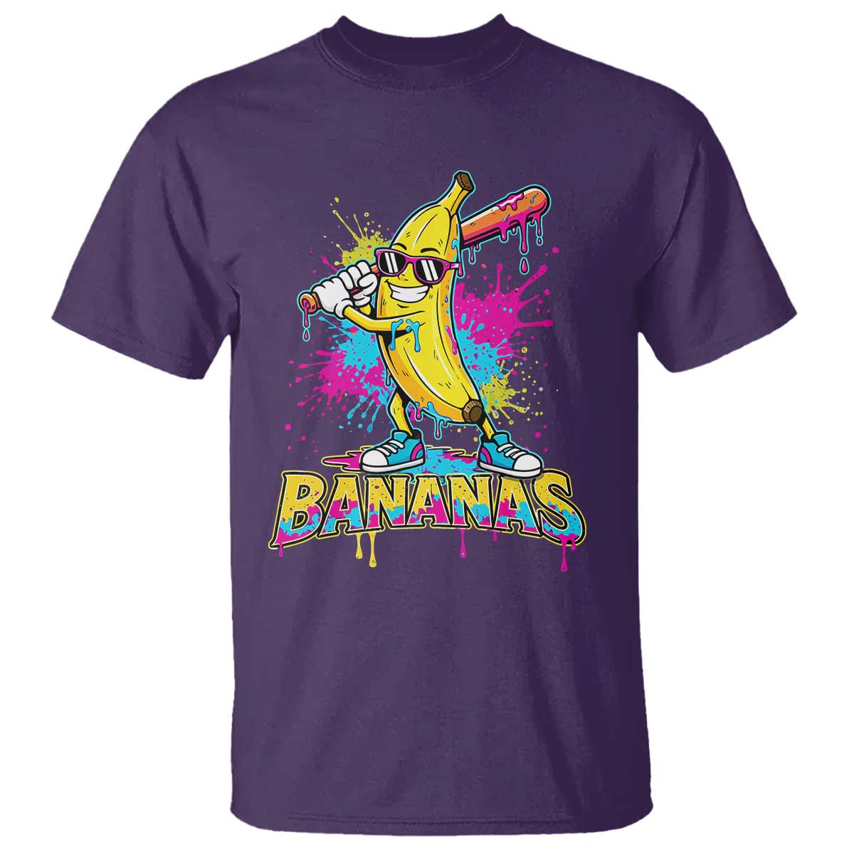 Funny Bananas Baseball Drip Ice Cream Sports Splatter T Shirt