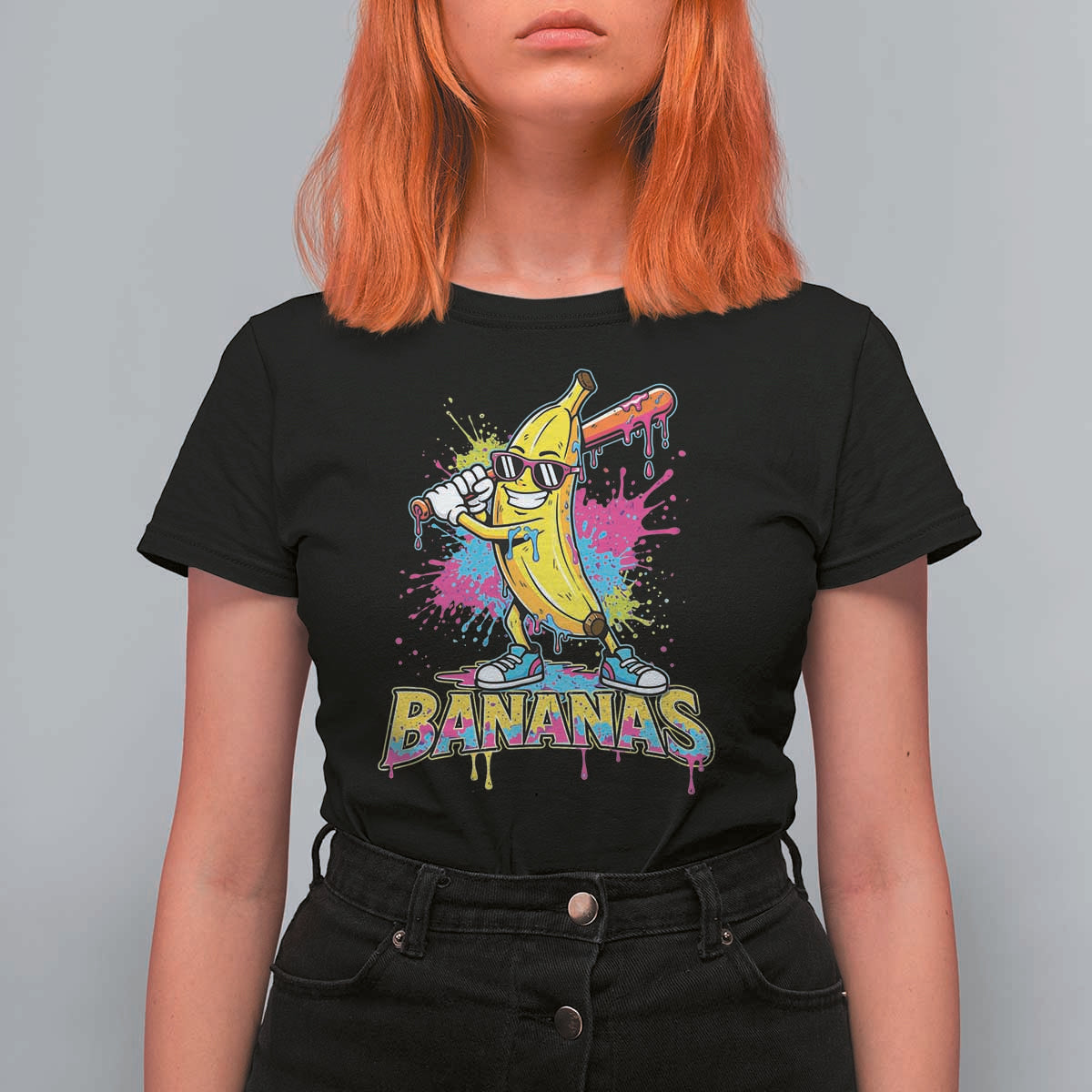 Funny Bananas Baseball Drip Ice Cream Sports Splatter T Shirt For Women