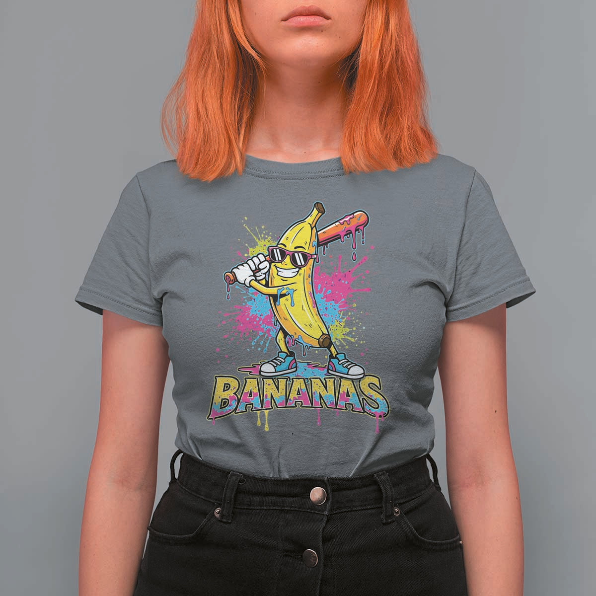Funny Bananas Baseball Drip Ice Cream Sports Splatter T Shirt For Women