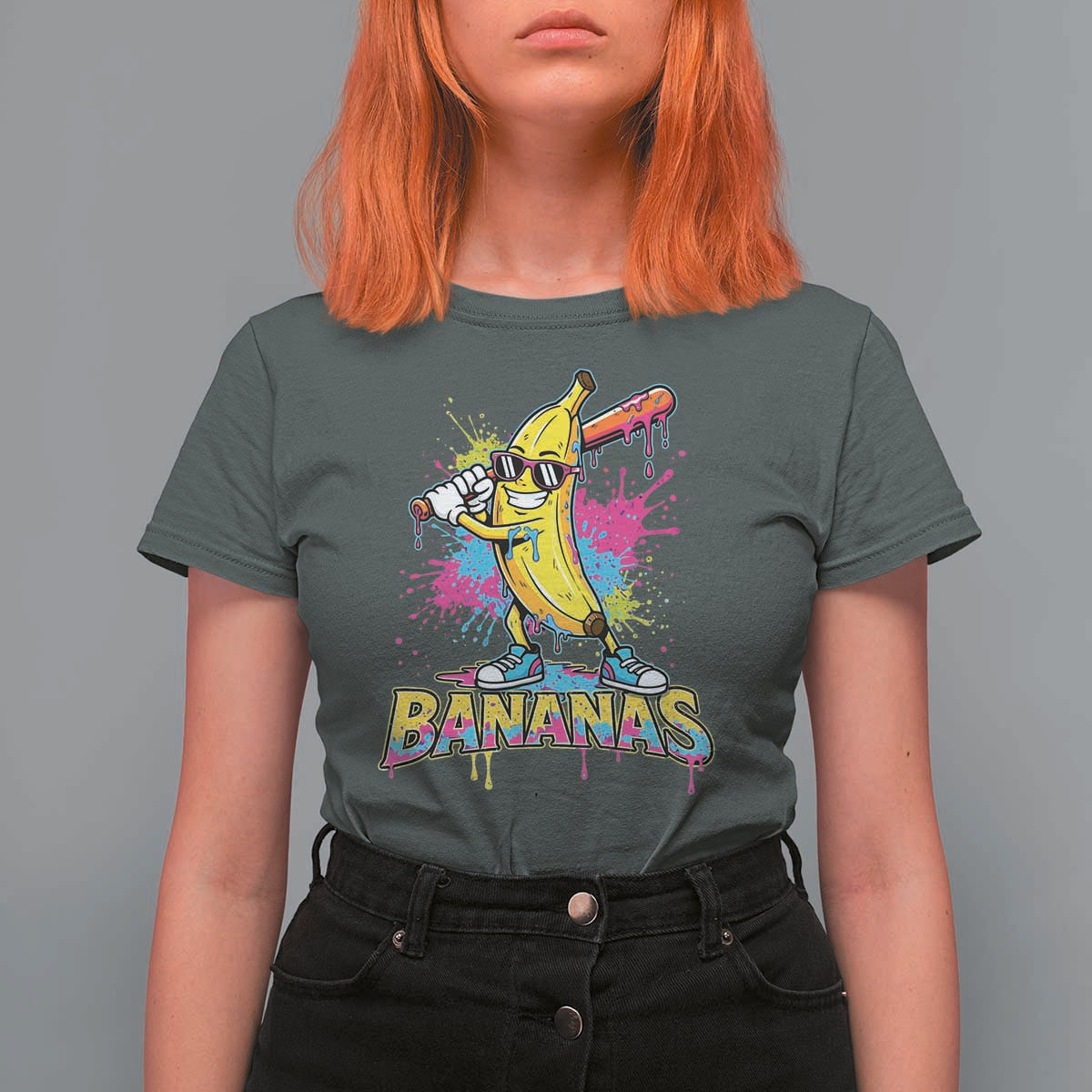 Funny Bananas Baseball Drip Ice Cream Sports Splatter T Shirt For Women