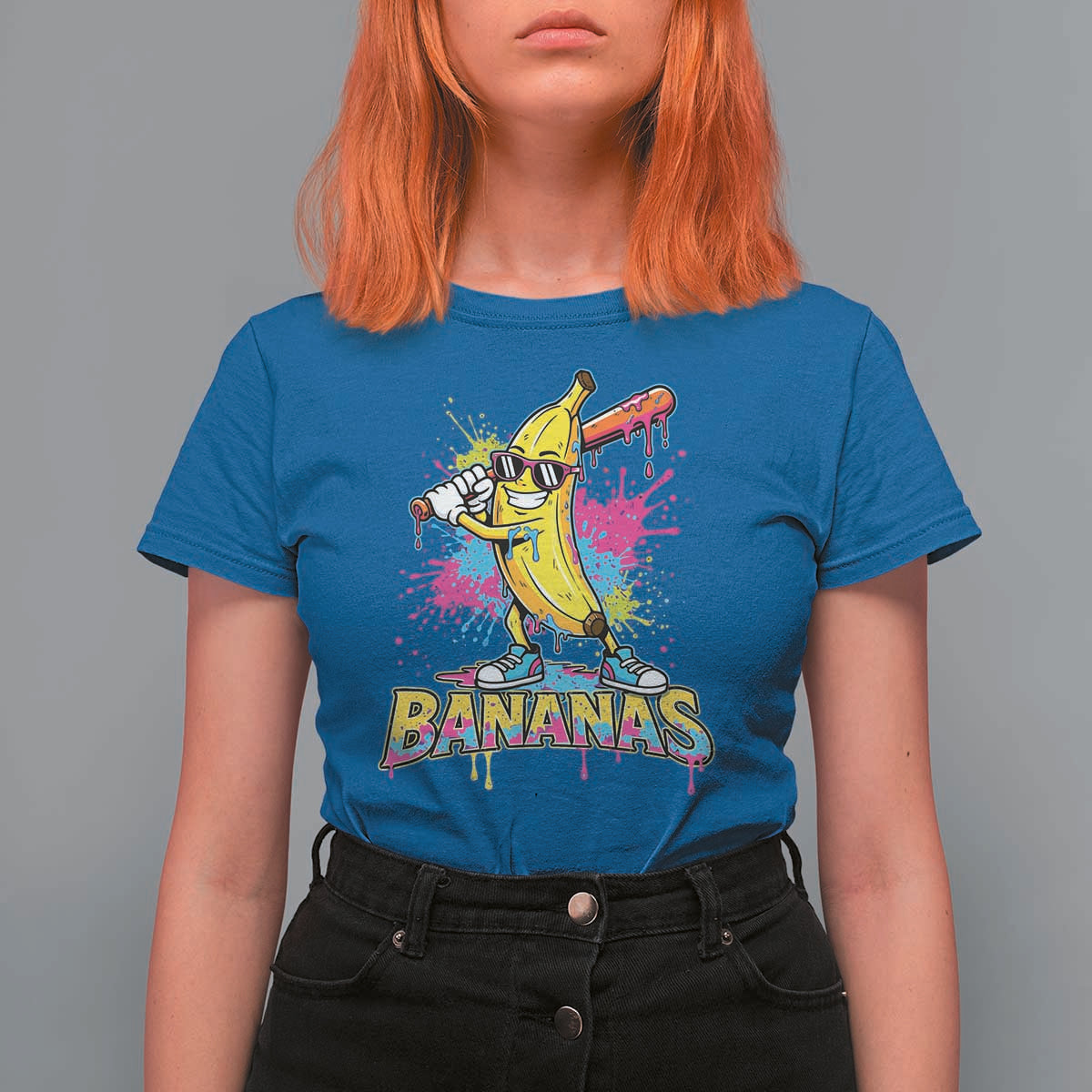 Funny Bananas Baseball Drip Ice Cream Sports Splatter T Shirt For Women