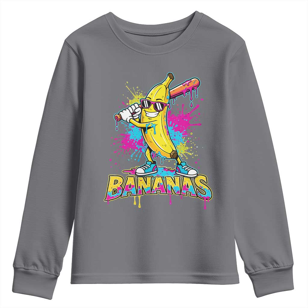 Funny Bananas Baseball Drip Ice Cream Sports Splatter Youth Sweatshirt