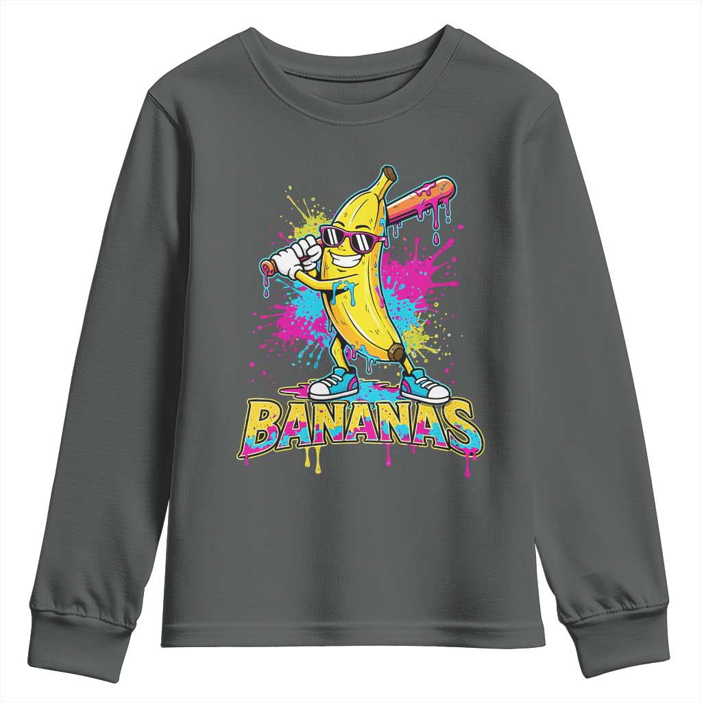 Funny Bananas Baseball Drip Ice Cream Sports Splatter Youth Sweatshirt