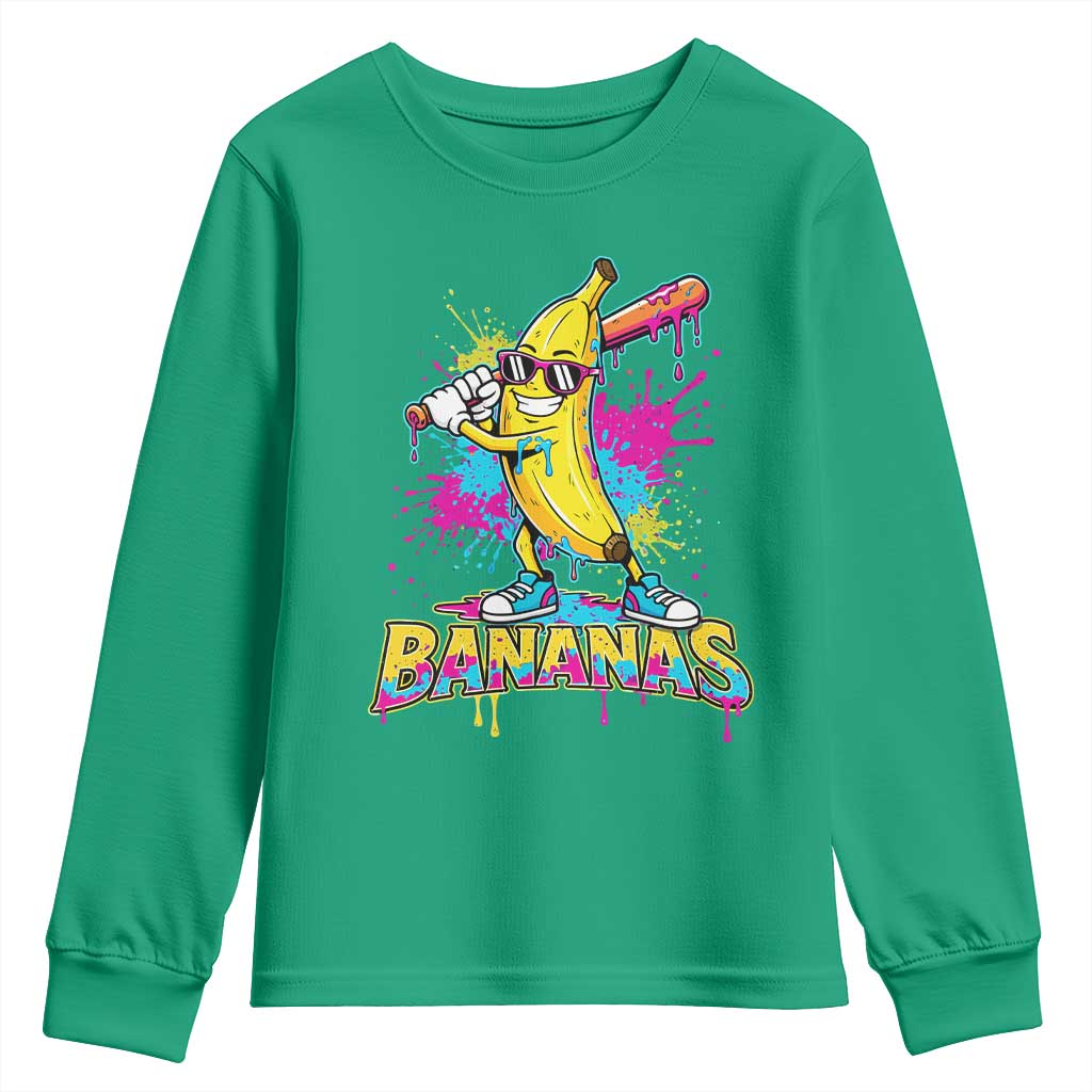 Funny Bananas Baseball Drip Ice Cream Sports Splatter Youth Sweatshirt